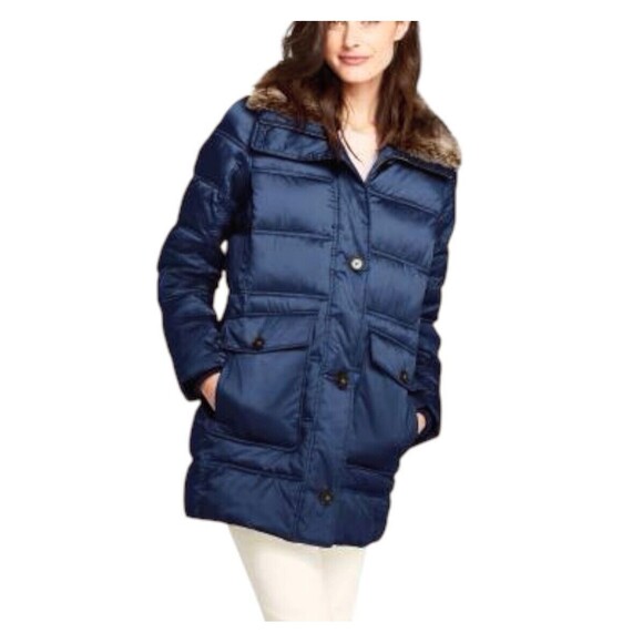 LANDS' END XL (18) Navy Blue Insulated Puffer Coat Parka - Picture 15 of 16
